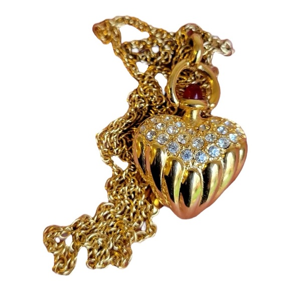 Vintage Gold Rope Pave Crystal Heart Pendant 26” Gold Chain Necklace Joan Rivers - Picture 4 of 8